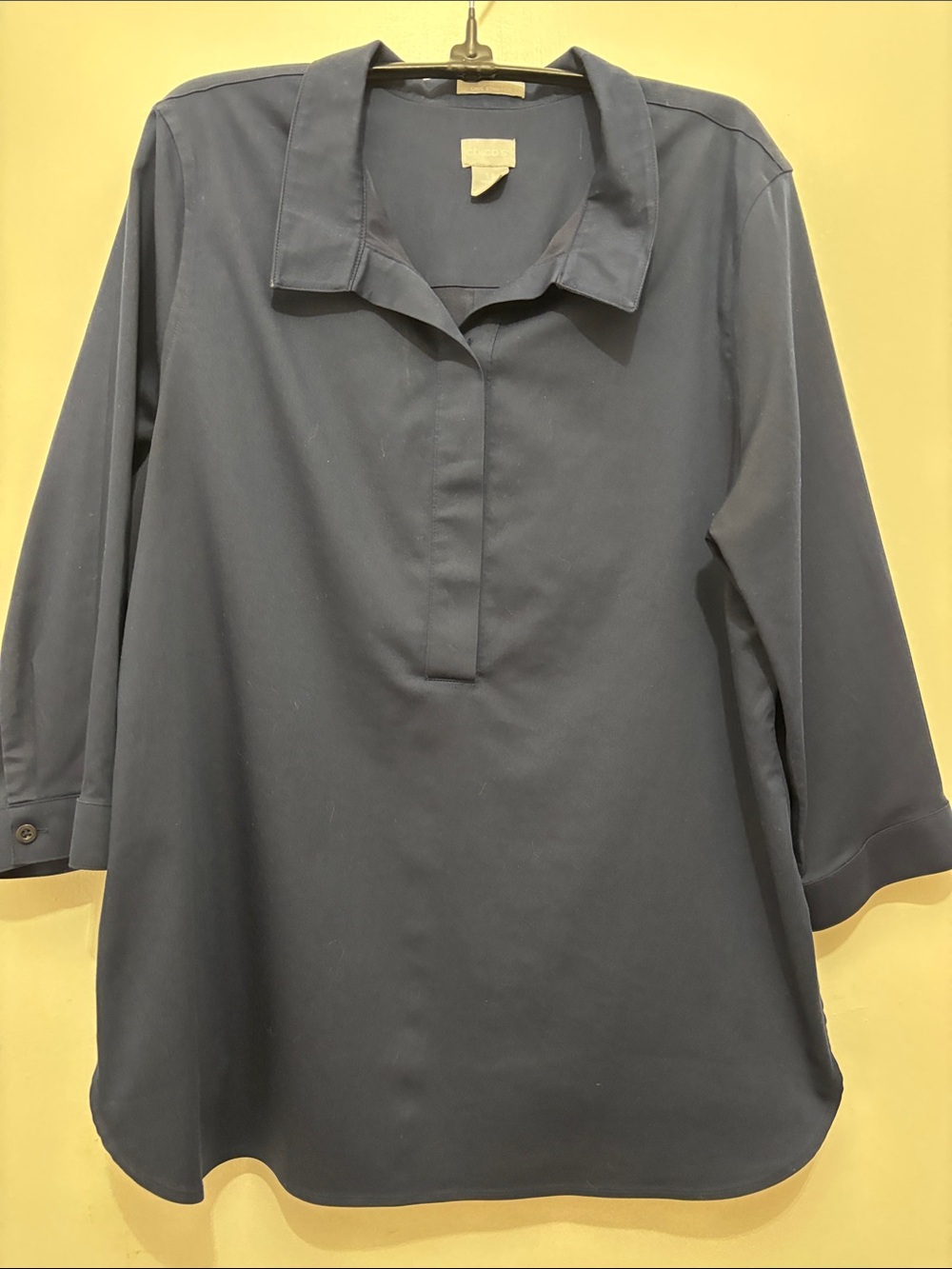 Chico’s Navy Collared 3/4 Sleeve Pullover Top Sz 1.5 (10-12)